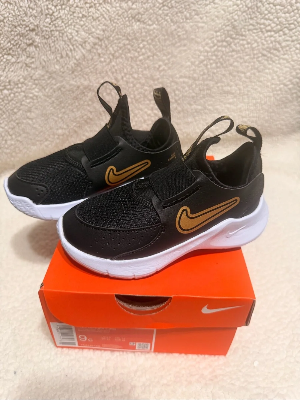 Nike Flex Runner Black and Gold Slip-On Athletic Shoes Toddler Size 9C